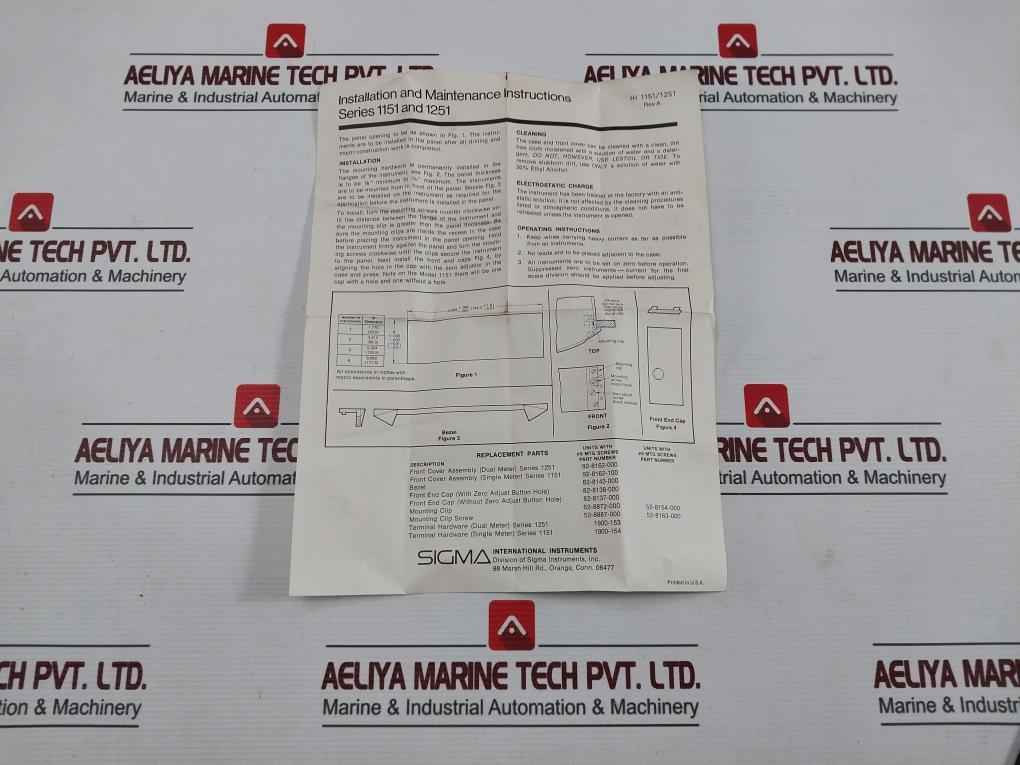 Sigma 1251Vb Dual Panel Meter 82-8143-000, 82-8138-000, 52-8887-000