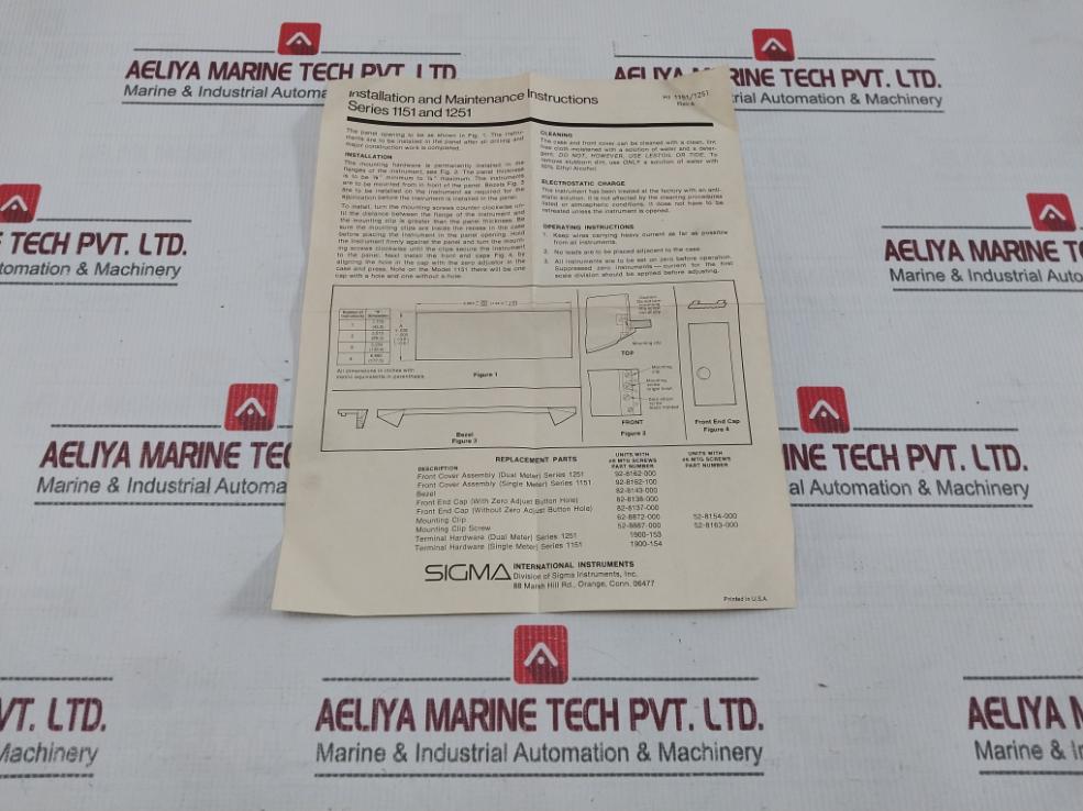 Sigma 1251Vb Panel Meter 92-8162-000, 82-8138-000, 62-8872-000, 52-8887-000