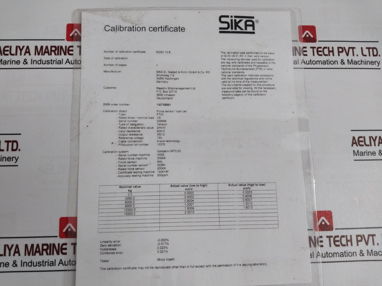 Sika Dfi Digital Indicator Set M400-pq-09-21R3, T20 15 T, Ft20 2Mv/V 10V 424 Ω