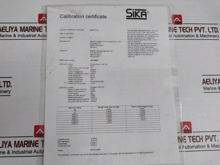 Sika Dfi Digital Indicator Set M400-pq-09-21R3, T20 15 T, Ft20 2Mv/V 10V 424 Ω