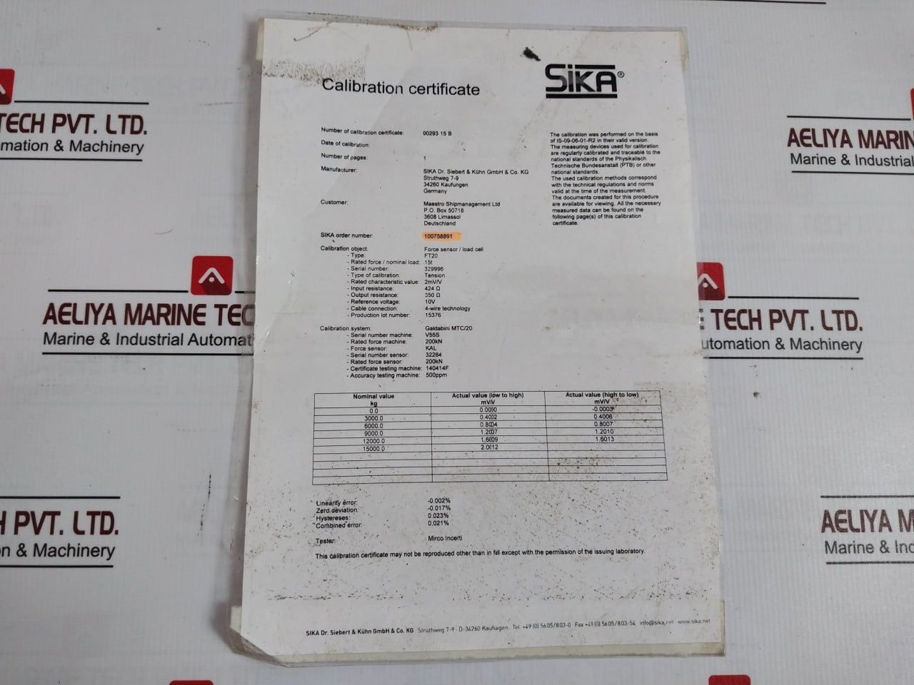 Sika Dfi Digital Indicator Set M400-pq-09-21R3, T20 15 T, Ft20 2Mv/V 10V 424 Ω