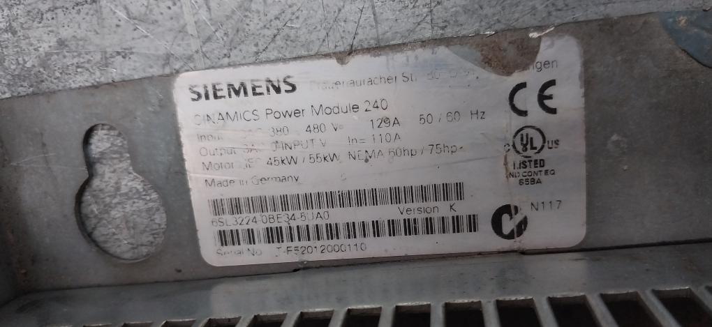Siemens 6SL3224-03E34-5UA0 Power Module 240 3AC 380-480V 129A 50/60Hz Version K