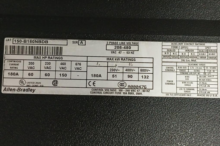 Smc-Dialog-Plus-Smart-Motor-Controller-3-phase-180A-Allen-bradley-150-b180Nbdb-208028-8