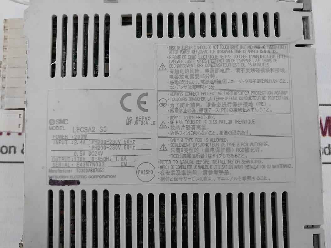 Smc Lecsa2-s3 Ac Servo Motor Driver 200W 2.4A Dc24V Tc300A607G52 (Not Working)
