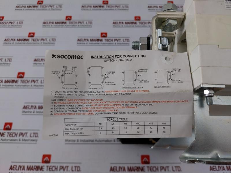 Socomec Mcos-4P-200A Pole Bypass Changeover Switch 125A-1600A 230Vac
