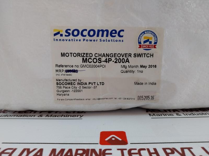 Socomec Mcos-4P-200A Pole Bypass Changeover Switch 125A-1600A 230Vac
