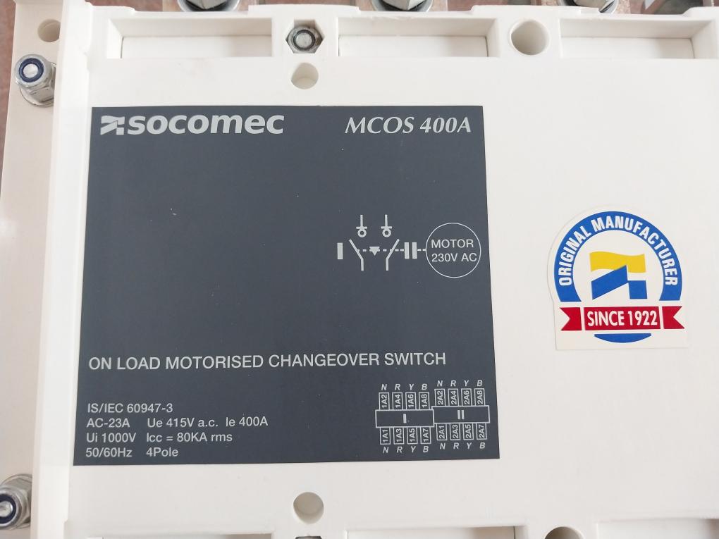 Socomec Mcos 400A 4 Pole Bypass Changeover Switch, 63A-3150A