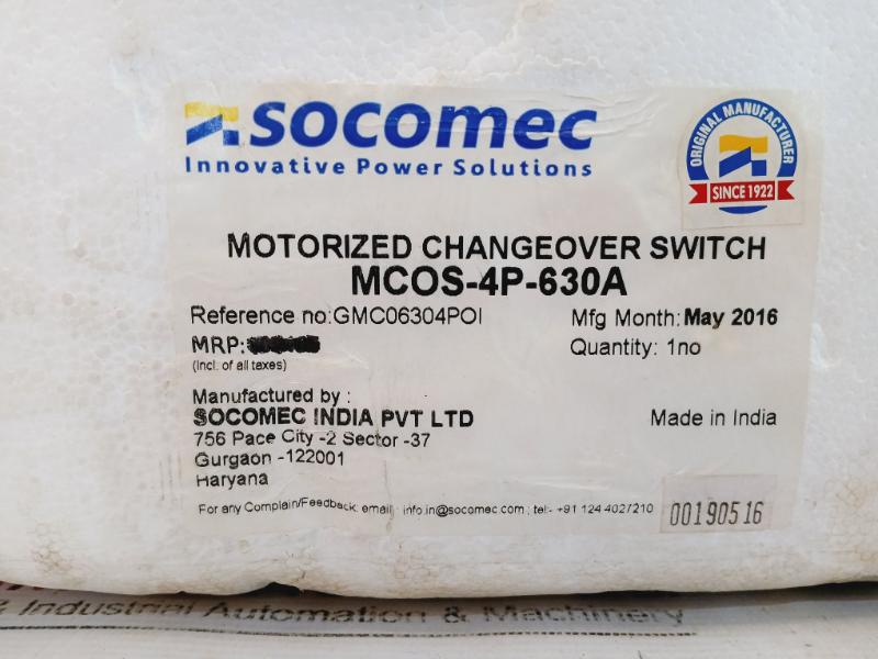 Socomec Mcos 630A On Load Motorised Changeover Switch 230V Ac