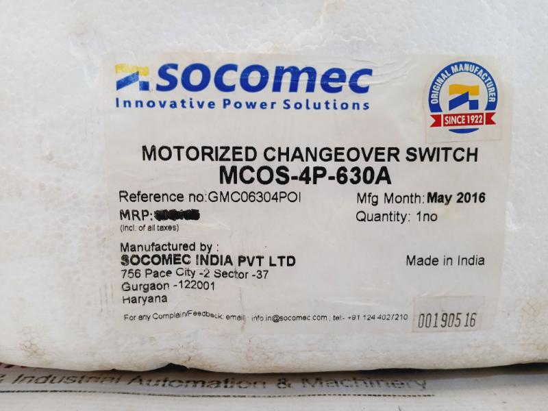 Socomec Mcos 630A On Load Motorised Changeover Switch 63A-3150A