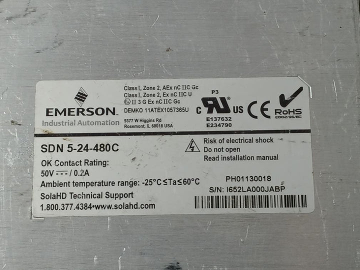 Sola Sdn 5-24-480C Power Supply 0.4A/Phase 24-28 Vdc -25°C Ta 60°C