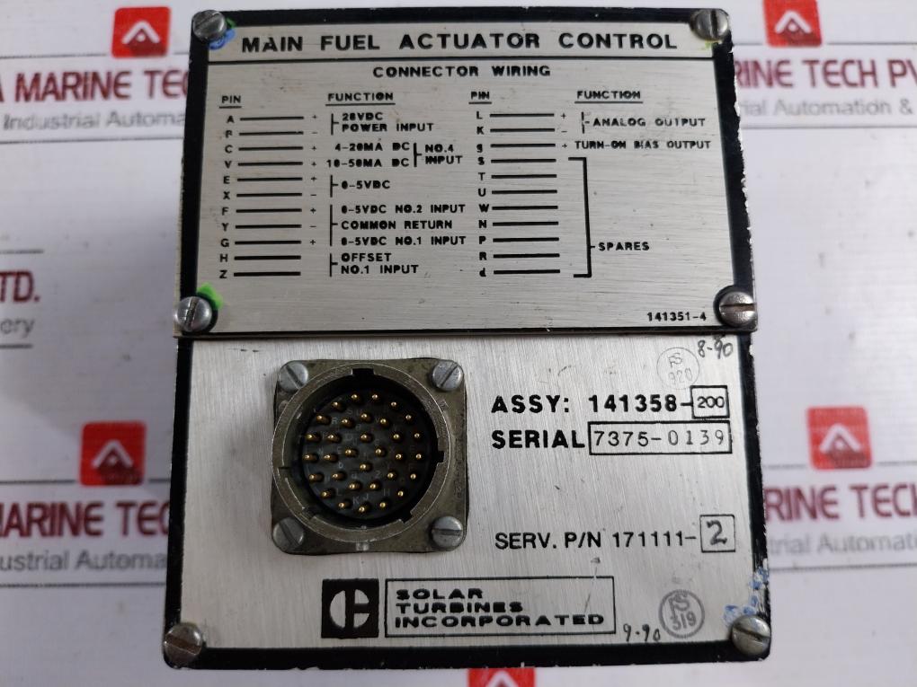 Solar Turbine 141358-200 Engine Speed Monitor Fuel Actuator Control 28vdc,4-20ma