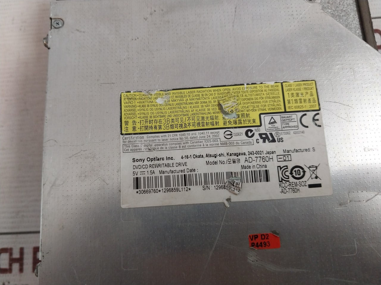 Sony Optiarc Ad-7760H-01 Dvd/Cd Rewritable Drive E73362 42953140 M204 5701Ak