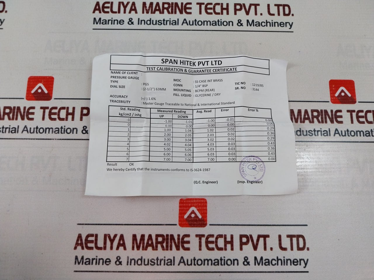 Span Hitek Pgs -15-0-150 Psi Pressure Gauge -1-0-10 Bar