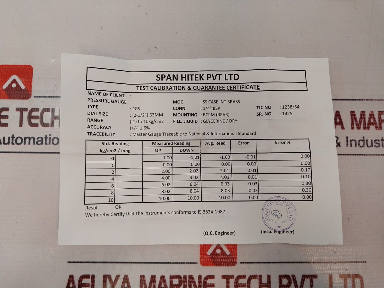Span Hitek -15 To 150 Psi Pressure Gauge
