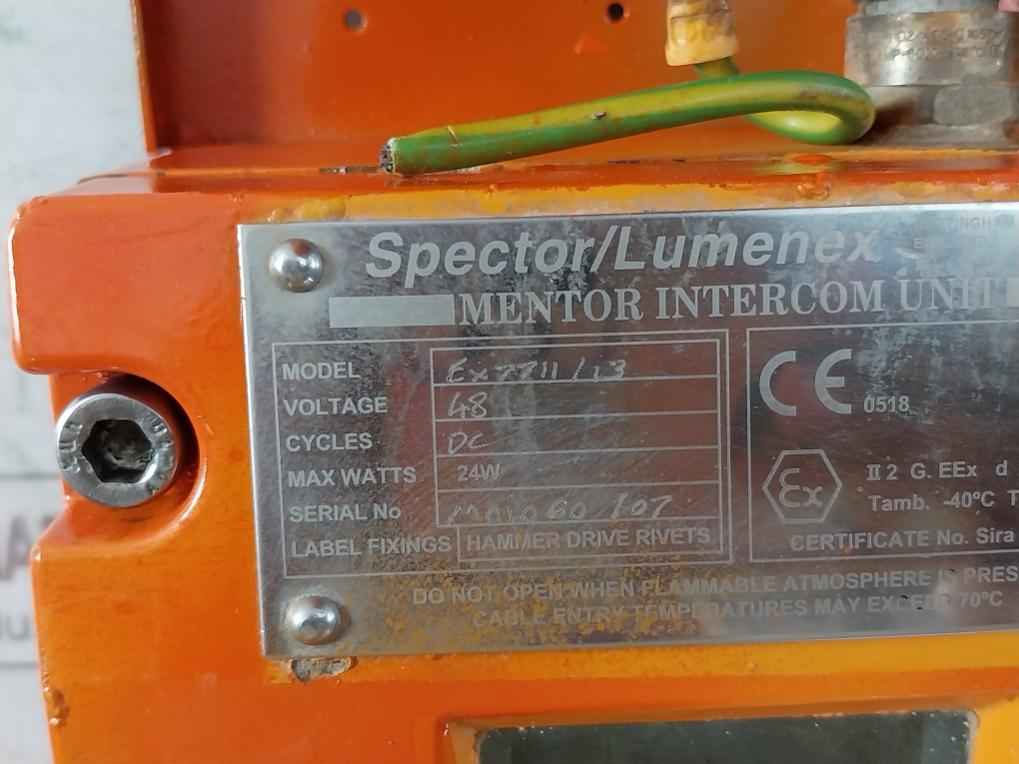 Spector/Lumenex Ex7711/13 Mentor Intercom Unit Hs-8Eexmn (T) 48V 24W Ip67 48Ma