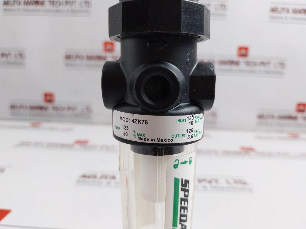 Speedaire 4Zk76 Filter Regulator With Pressure Gauge 0-160 Psi