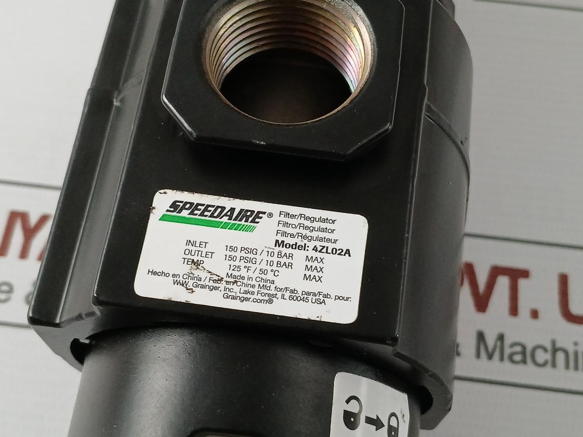 Speedaire 4Zl02A Pneumatic Regulator 150Psig/10Bar Max 0-160 Psi