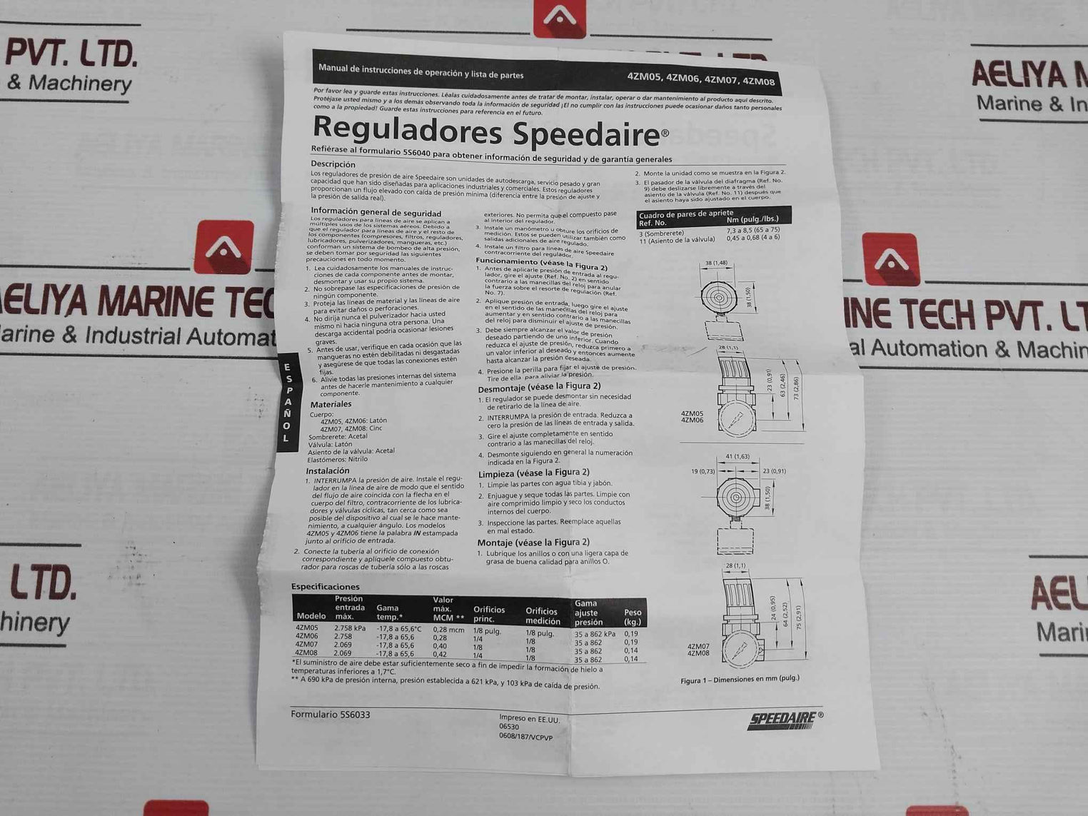 Speedaire 4Zm08 Air Regulator 300 Psig Max 21 Bar Max 160, 602-03-02