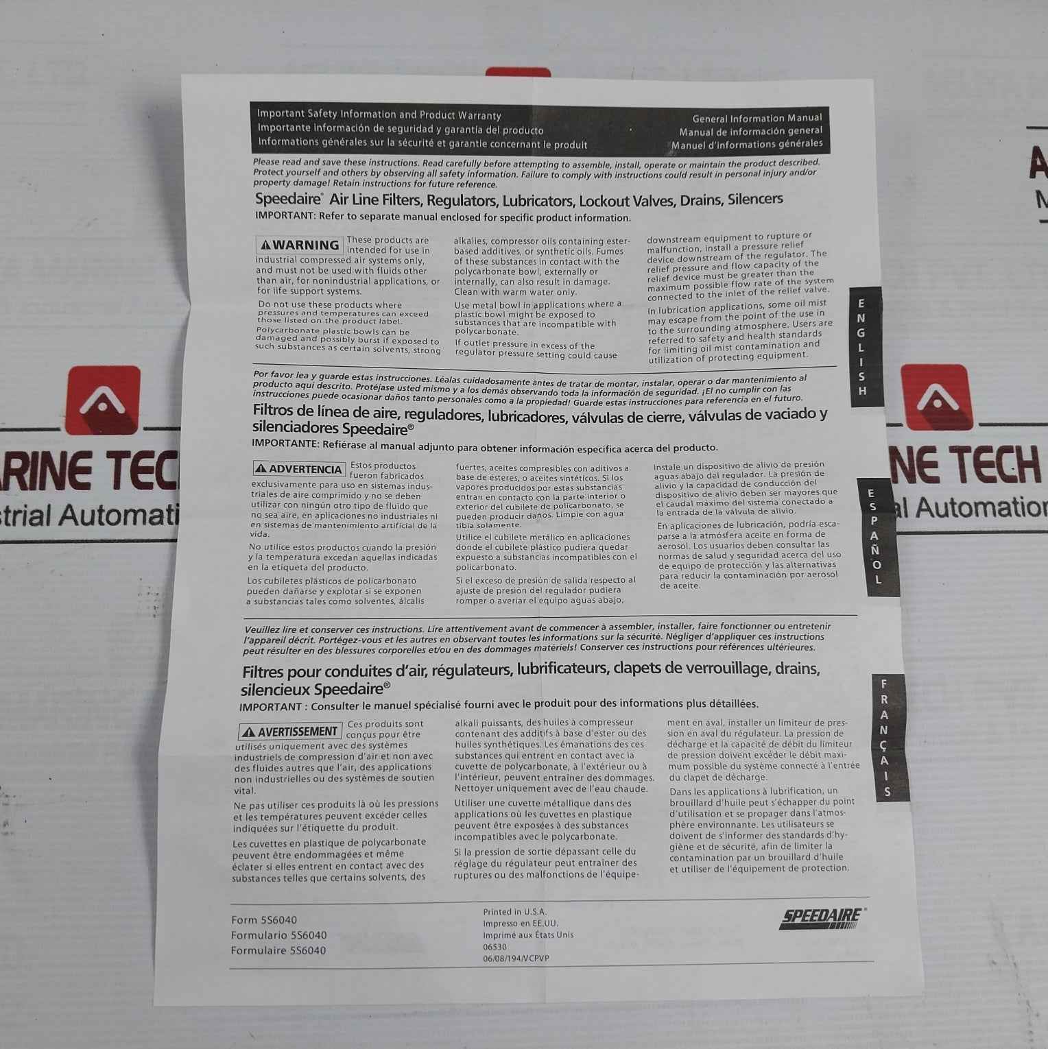 Speedaire 4Zm08 Air Regulator 300 Psig Max 21 Bar Max 160, 602-03-02