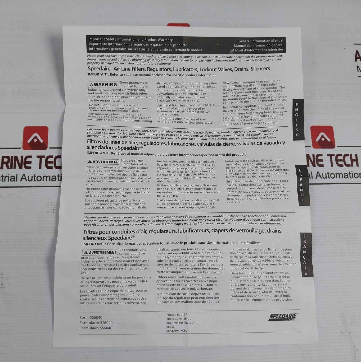 Speedaire 4Zm08 Air Regulator 300 Psig Max 21 Bar Max 160, 602-03-02