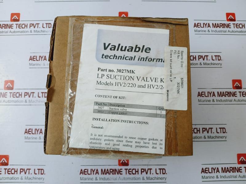 Sperre 3027mk Lp Suction Valve And Copper Gasket Spare Kit 3911