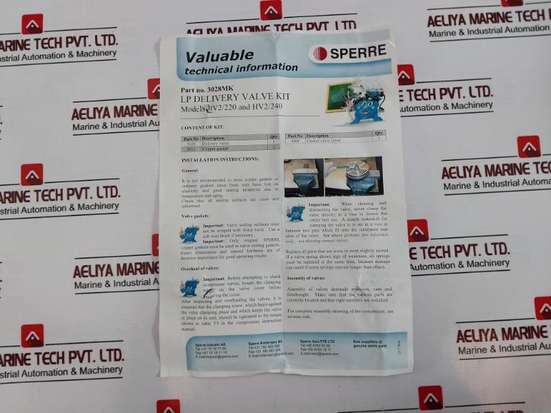 Sperre 3028 Complete Lp Delivery Valve Kit 2506060164&nbsp;