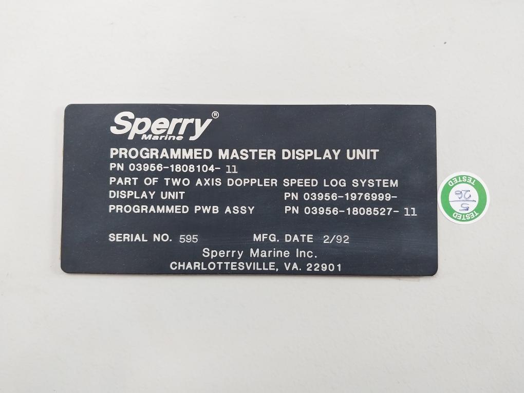 03956-1808104-11 Dual-axis Doppler Speed Log Master Display Unit Sperry Marine