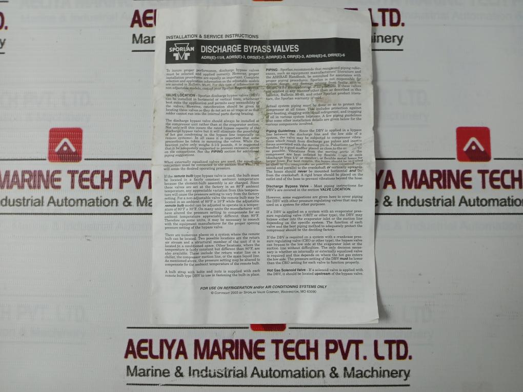 Sporlan Adrhe-6-0/80 Discharge Bypass Valve Va-000187