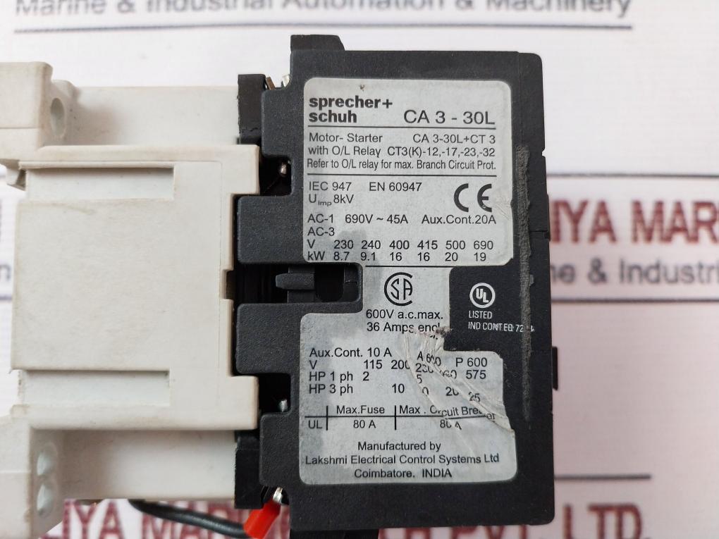 Sprecher+Schuh Ca3-30-l01 Contactor 45A 690V