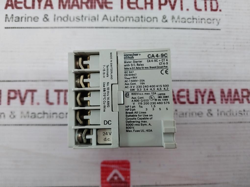 Sprecher+Schuh Ca 4-9C-10 Motor Starter With O/L Relay Ac-1 500V 20A Aux 16A