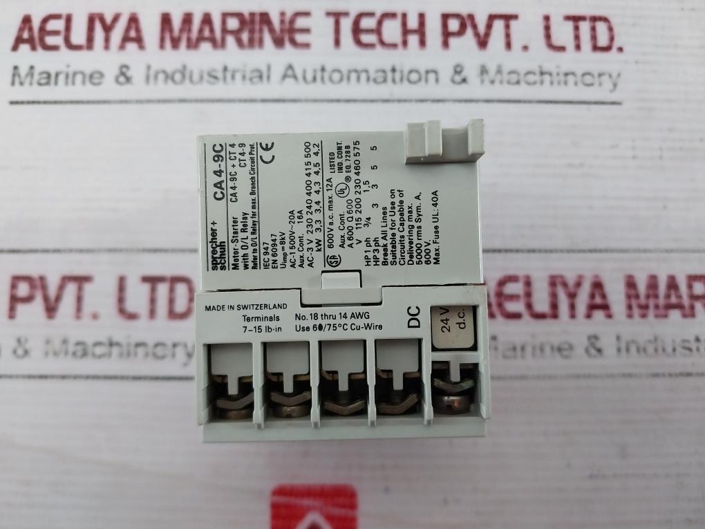 Sprecher+Schuh Ca 4-9C-10 Motor Starter With O/L Relay Ac-1 500V 20A Aux 16A
