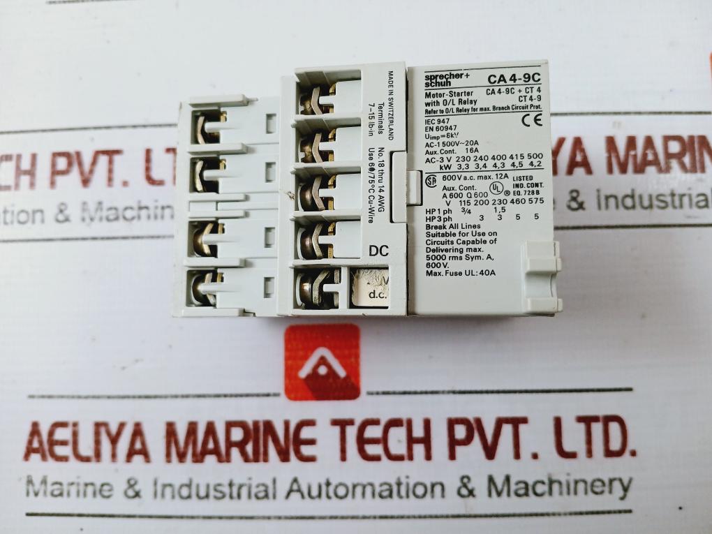 Sprecher+Schuh Ca 4-9C Motor Starter With O/L Relay 20A 600Vac Uimp 8Kv