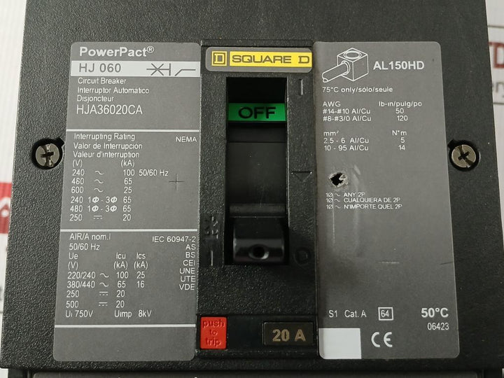 Square D 3-pole Molded-case Circuit Breaker 750V 50/60Hz Hj-060