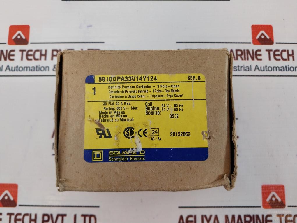 Square D 8910Dpa33V14Y124 Definite Purpose Contactor 24V~ 50/60Hz