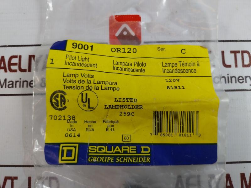 Square D 9001 Or120 Red Pilot Light Ser.C 120V 259C 2090131002