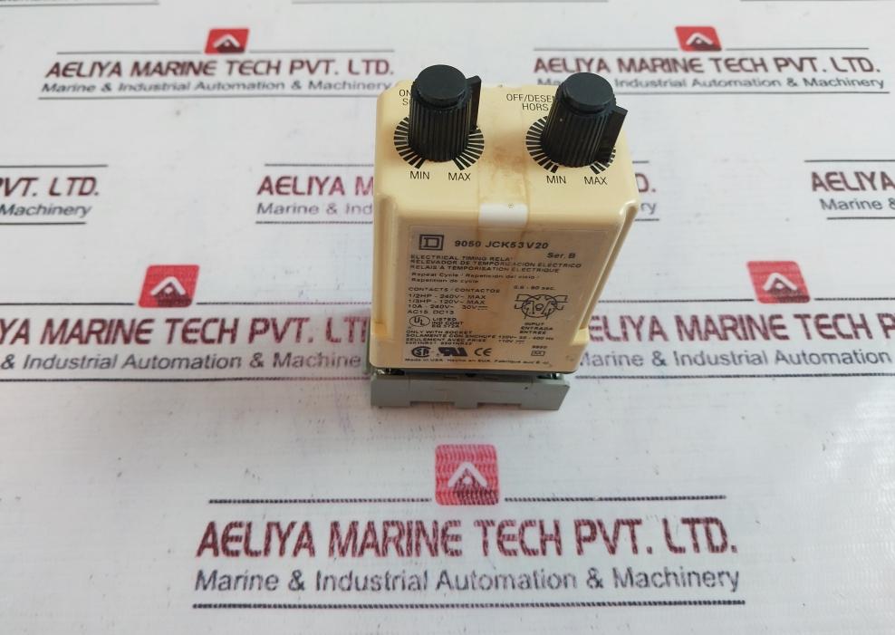 Square D 9050 Jck53V20 Electrical Timing Relay W/ Base 0.6-60 Sec Ser B