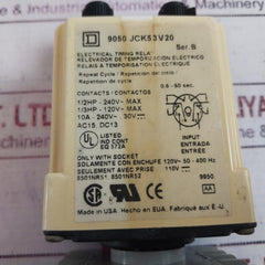 Square D 9050 Jck53V20 Electrical Timing Relay W/ Base 0.6-60 Sec Ser B