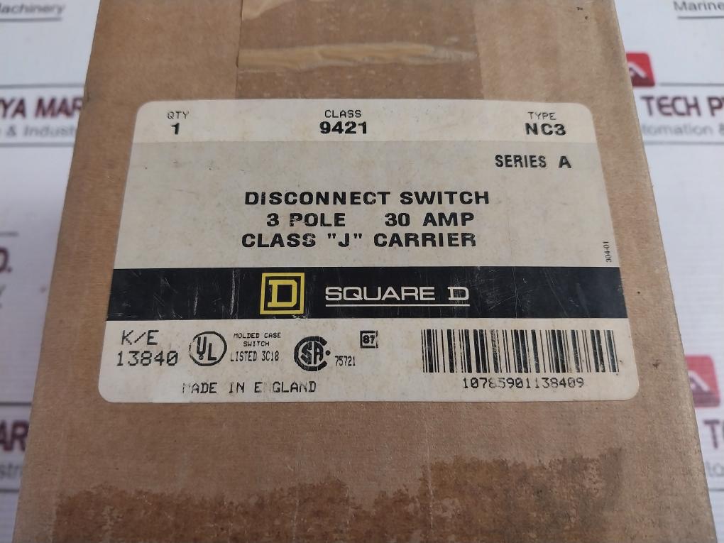 Square D 9421-nc3-30amp 3 Pole Disconnect Switch 600vac-250vdc