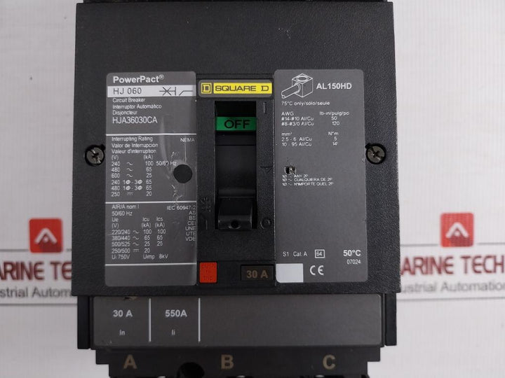 Square D H-frame Molded Case Circuit Breaker 750V 50/60Hz Hja36030Ca