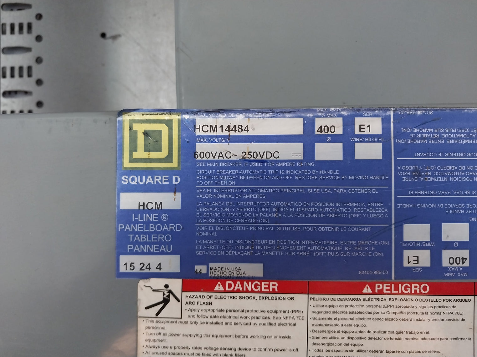 Square D Hcm14484 I-line Interior Panelboard 600Vac 250Vdc 80104-986-03