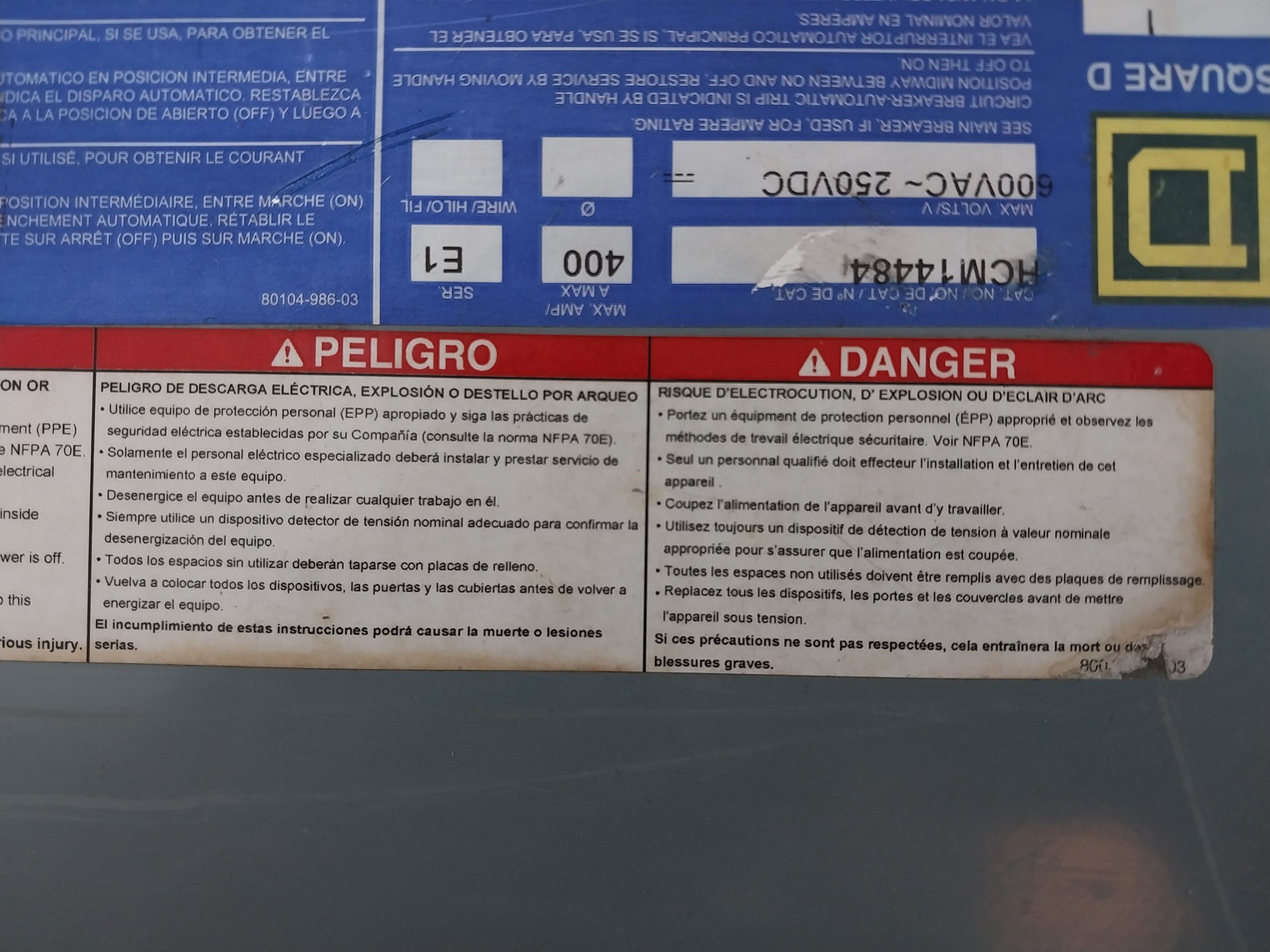 Square D Hcm14484 I-line Interior Panelboard 600Vac 250Vdc 80104-986-03