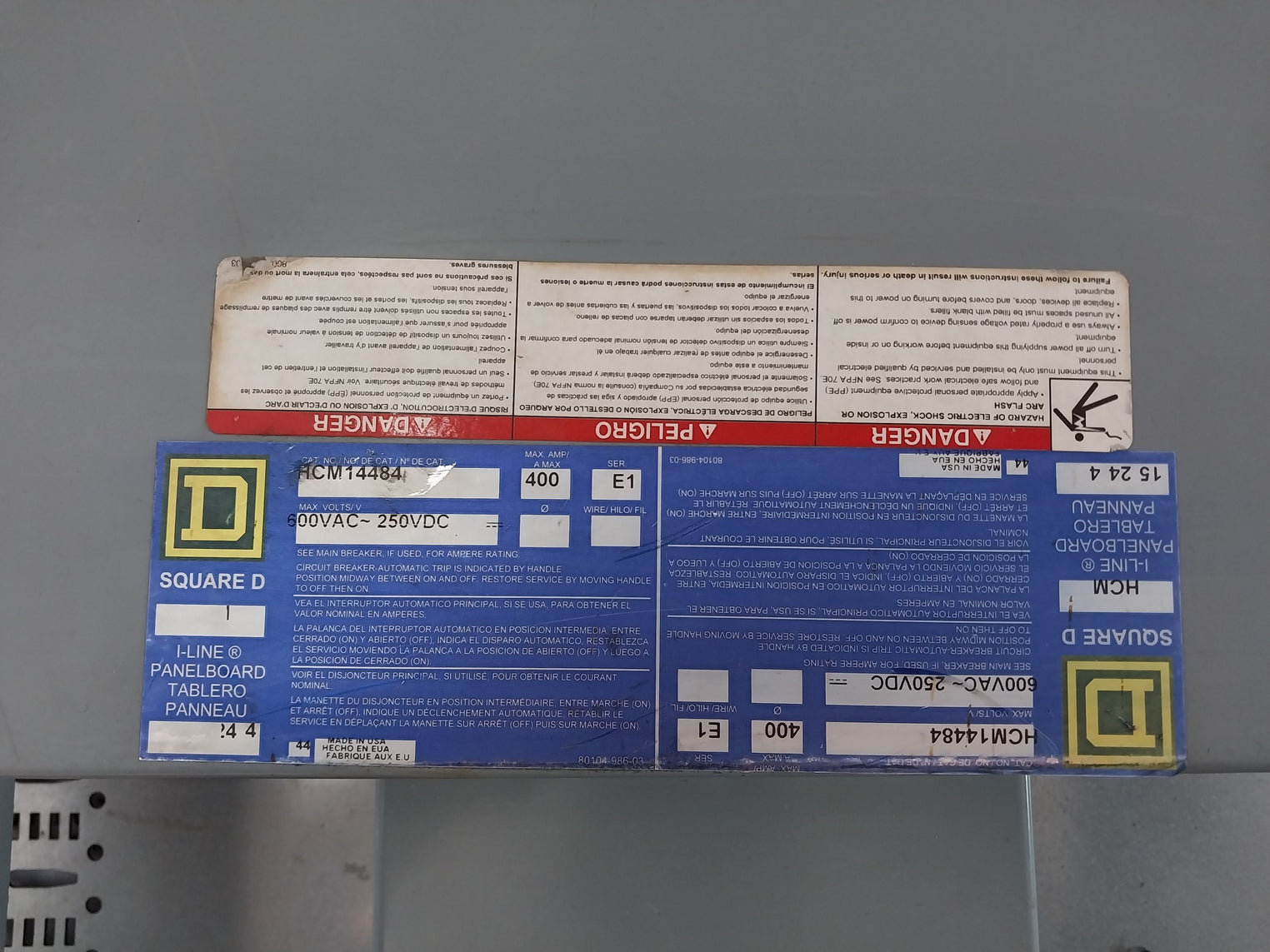 Square D Hcm14484 I-line Interior Panelboard 600Vac 250Vdc 80104-986-03
