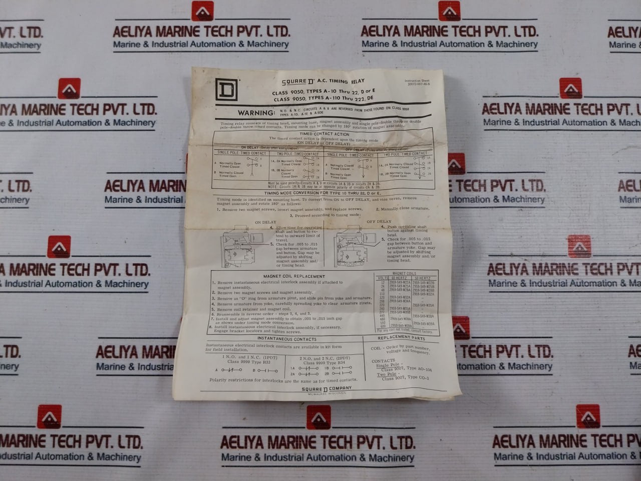 Square D A0-11E Ac Penumatic Timing Relay 600Vac 50/60Hz