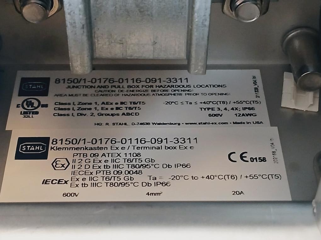 Stahl 8150/1-0176-0116-091-3311 Junction And Pull Box For Hazardous Location
