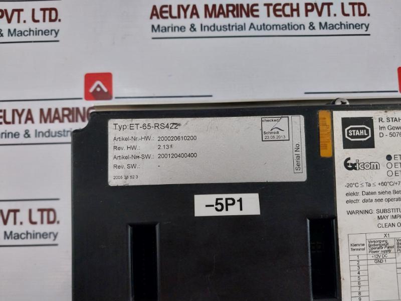 Stahl Et-65-rs422 Hmi Terminal Operator Panel Rev.hw: 2.13
