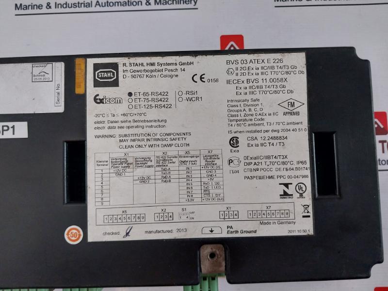 Stahl Et-65-rs422 Hmi Terminal Operator Panel Rev.hw: 2.13