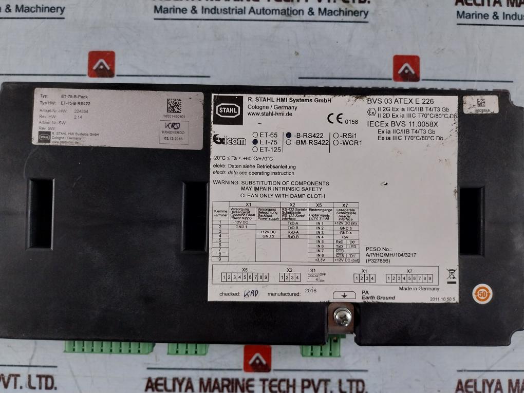 Stahl Et-75-b-rs422 Hmi Operator Terminal 224554 Et-75-b-pack Rev. Hw 2.14