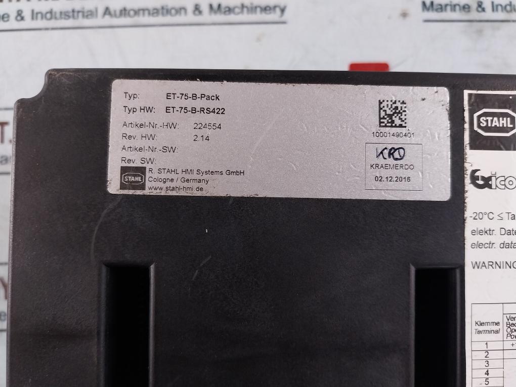 Stahl ET-75-B-RS422 HMI Operator Terminal 224554 ET-75-B-PACK Rev. Hw 2.14