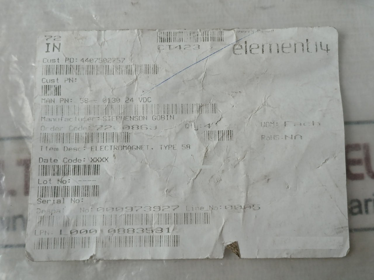 Stephenson Gobin 2 58 0323 Za01 Electromagnet Type 58 24Vdc 4W
