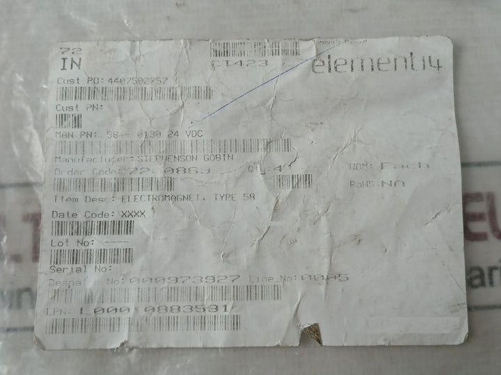 Stephenson Gobin 2 58 0323 Za01 Electromagnet Type 58 24Vdc 4W